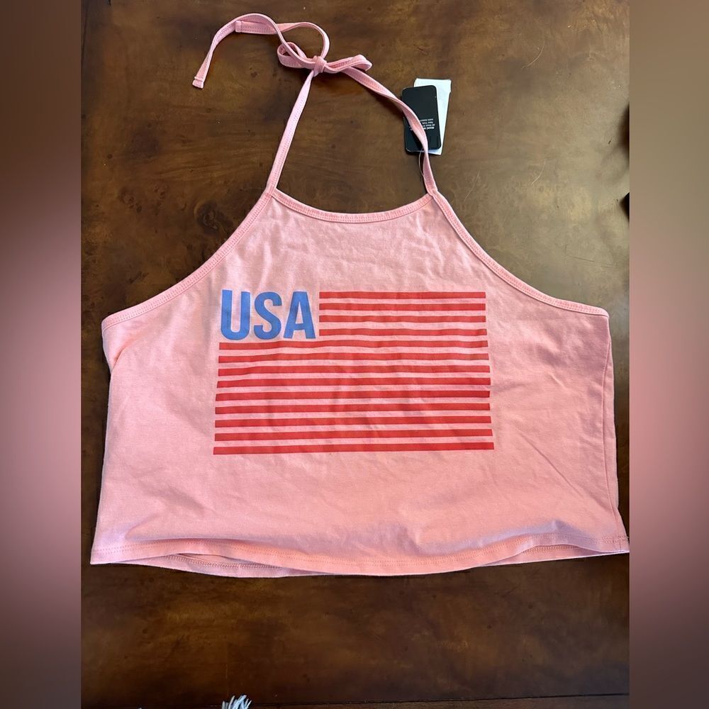 IML Women's USA Flag Patriotic Halter Top USA Cropped Top NWOT Size L XL or XXL - Picture 5 of 10